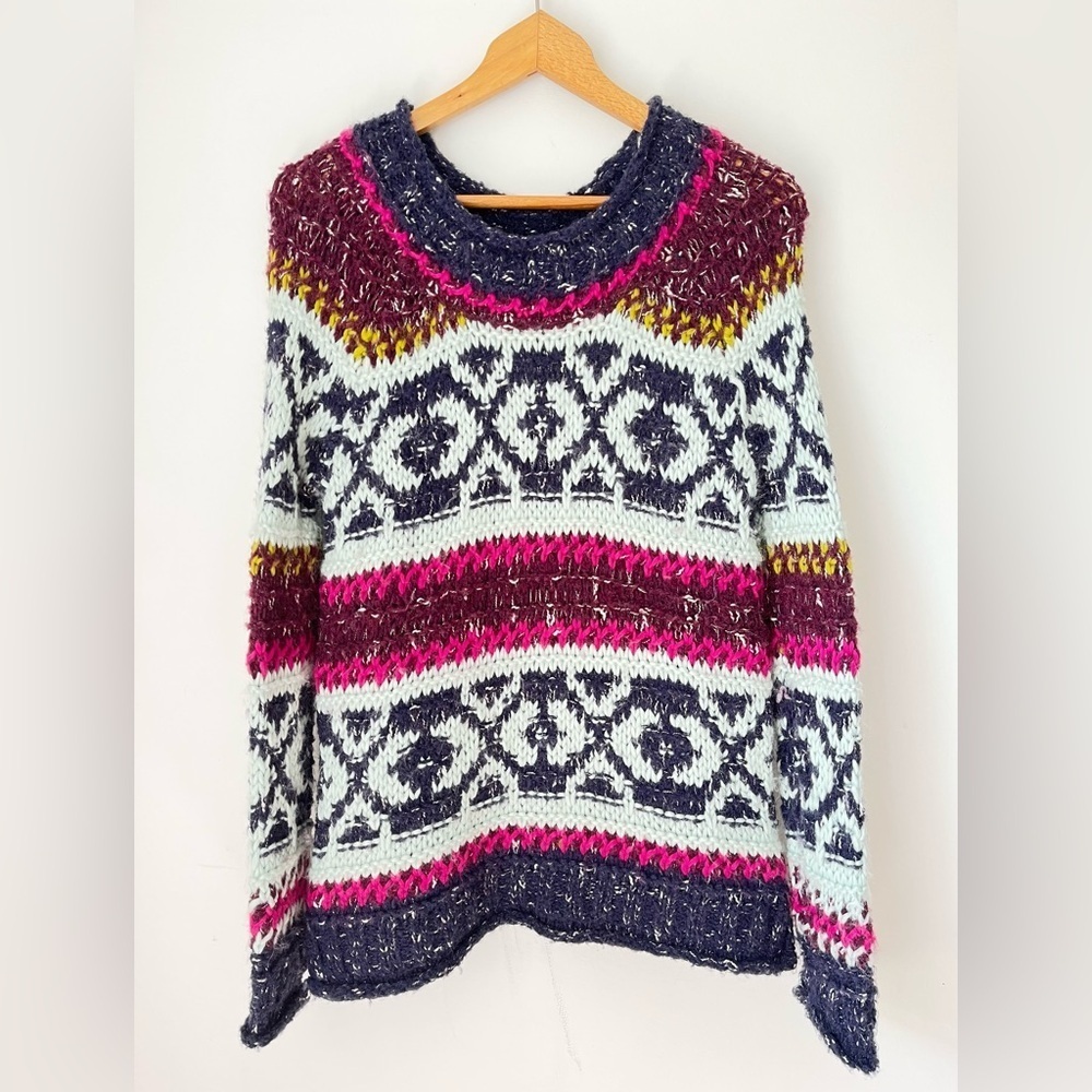 Free People Sweater Women’s XS Silver Reed Fair Isle Oversized